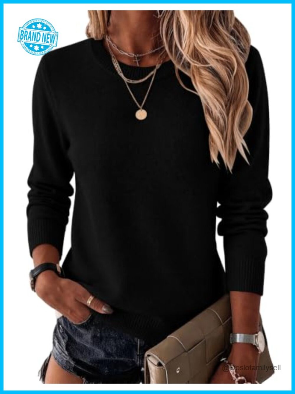 Wool Blend Crewneck Long Sleeve Pullover Sweater Women's Soft Knit Top